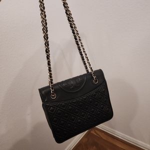Tory Burch Fleming black quilted handbag